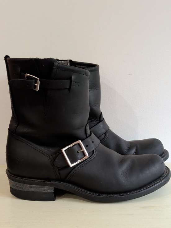 Frye Shoes - Frye Black Leather Moto Boots With Silver Buckles Size 9 Women's